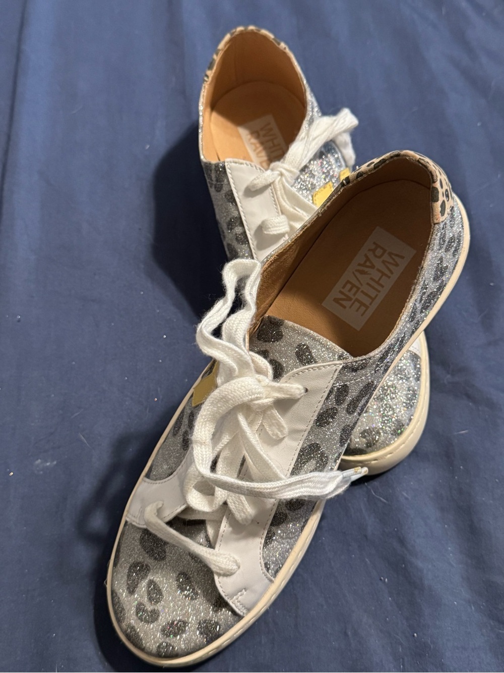 White Raven Fashion Lace-up Leopard Print Glitter Sneakers Trendy Classic - Picture 6 of 12